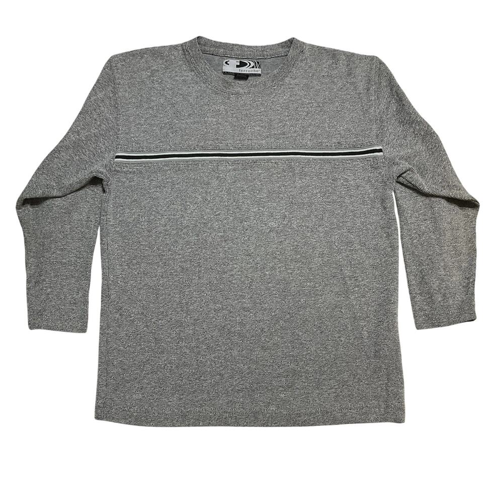 Ferruche Women Sweatshirt Size M Gray Stripe Long Sleeve Crew Neck Pullover